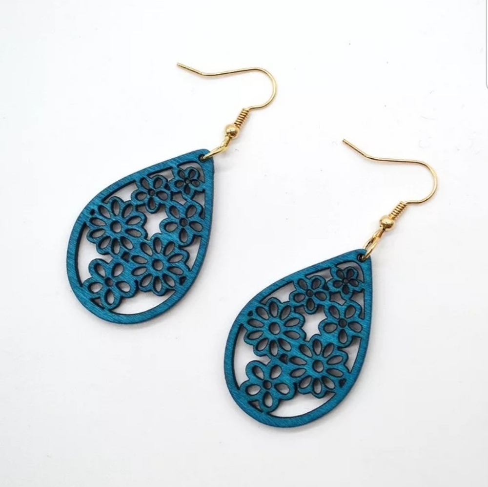 Blue Floral Design Earrings